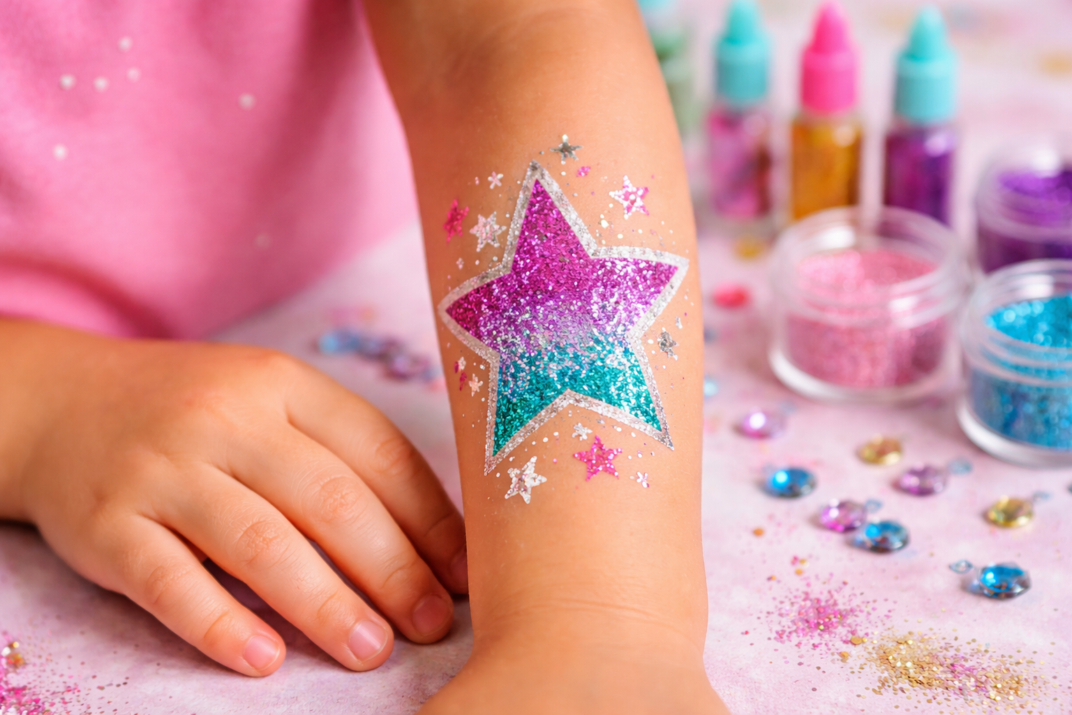 Glitter tattoos and temporary body art for kids